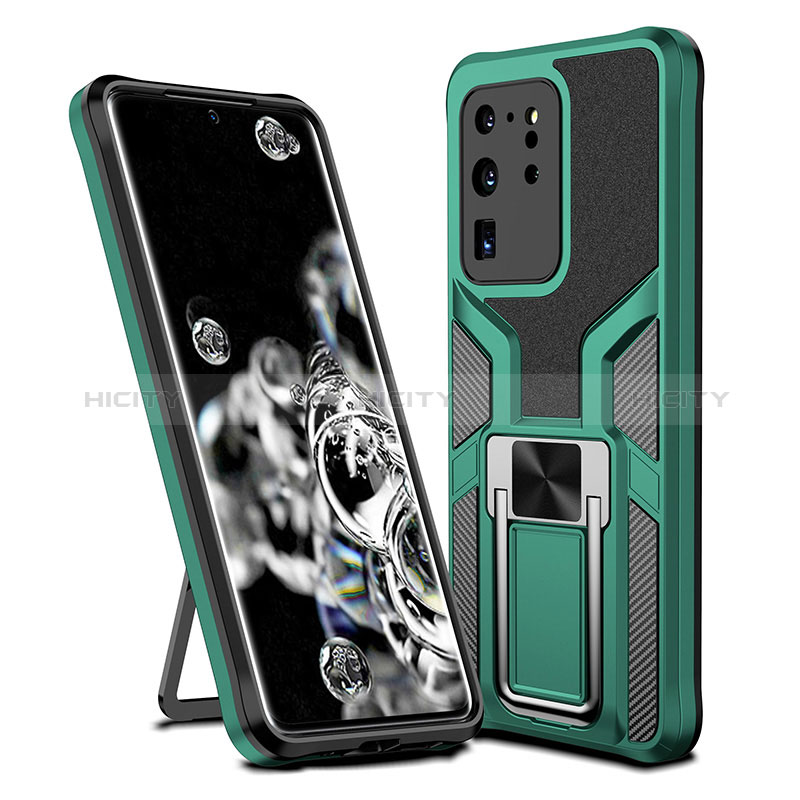 Funda Bumper Silicona y Plastico Mate Carcasa con Magnetico Anillo de dedo Soporte ZL1 para Samsung Galaxy S20 Ultra 5G Verde