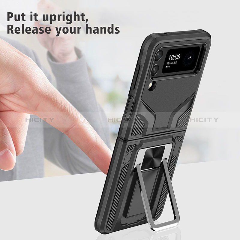 Funda Bumper Silicona y Plastico Mate Carcasa con Magnetico Anillo de dedo Soporte ZL1 para Samsung Galaxy Z Flip3 5G
