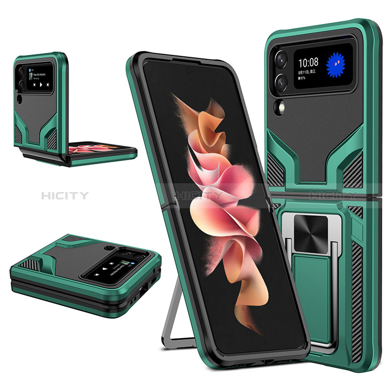 Funda Bumper Silicona y Plastico Mate Carcasa con Magnetico Anillo de dedo Soporte ZL1 para Samsung Galaxy Z Flip3 5G