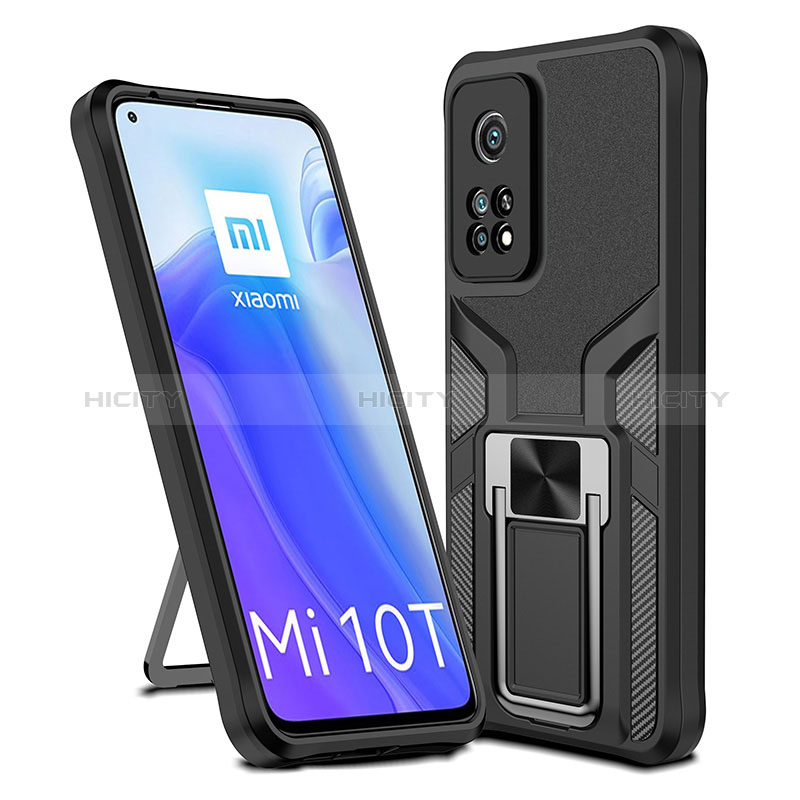 Funda Bumper Silicona y Plastico Mate Carcasa con Magnetico Anillo de dedo Soporte ZL1 para Xiaomi Mi 10T Pro 5G Negro