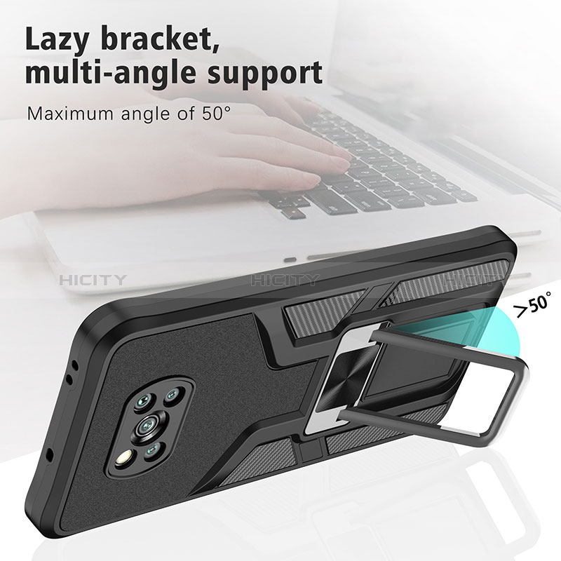 Funda Bumper Silicona y Plastico Mate Carcasa con Magnetico Anillo de dedo Soporte ZL1 para Xiaomi Poco X3