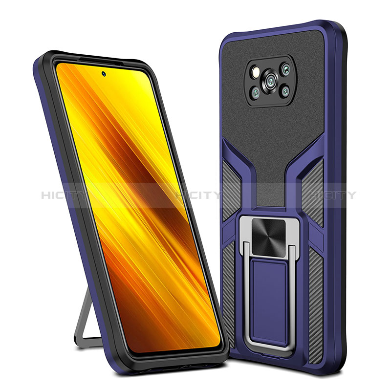 Funda Bumper Silicona y Plastico Mate Carcasa con Magnetico Anillo de dedo Soporte ZL1 para Xiaomi Poco X3 Azul