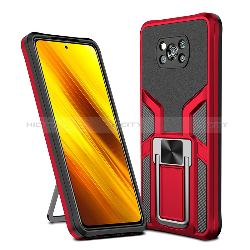 Funda Bumper Silicona y Plastico Mate Carcasa con Magnetico Anillo de dedo Soporte ZL1 para Xiaomi Poco X3 Rojo