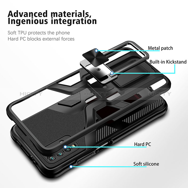 Funda Bumper Silicona y Plastico Mate Carcasa con Magnetico Anillo de dedo Soporte ZL1 para Xiaomi Redmi 9T 4G