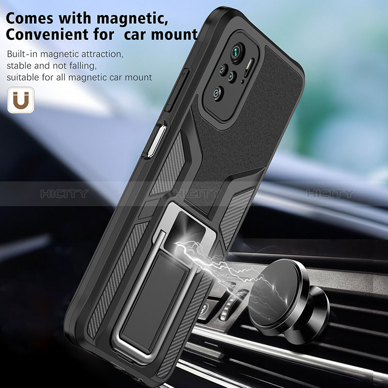 Funda Bumper Silicona y Plastico Mate Carcasa con Magnetico Anillo de dedo Soporte ZL1 para Xiaomi Redmi Note 10 4G