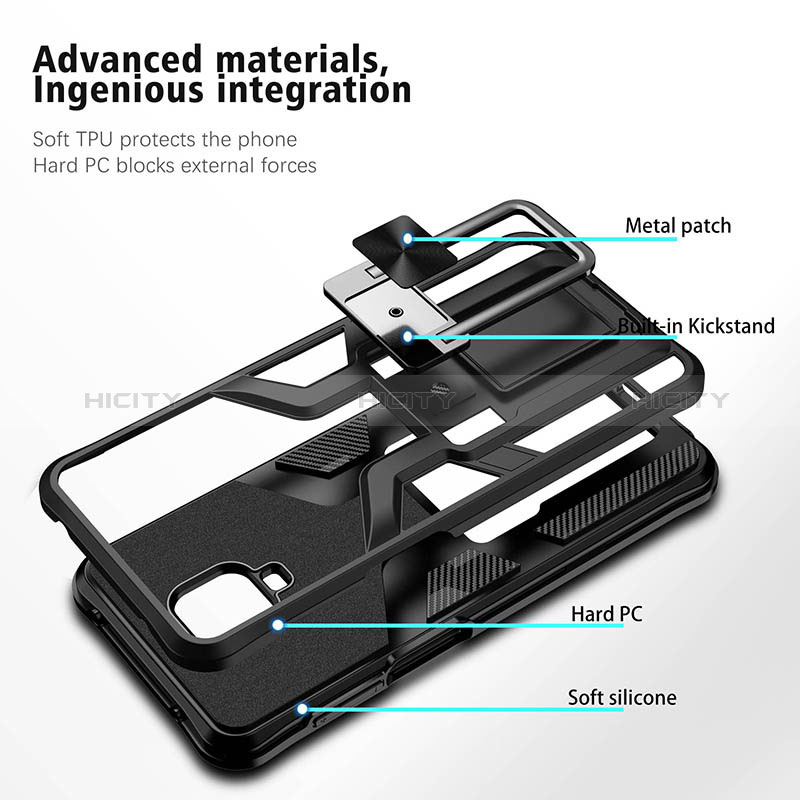 Funda Bumper Silicona y Plastico Mate Carcasa con Magnetico Anillo de dedo Soporte ZL1 para Xiaomi Redmi Note 9 Pro