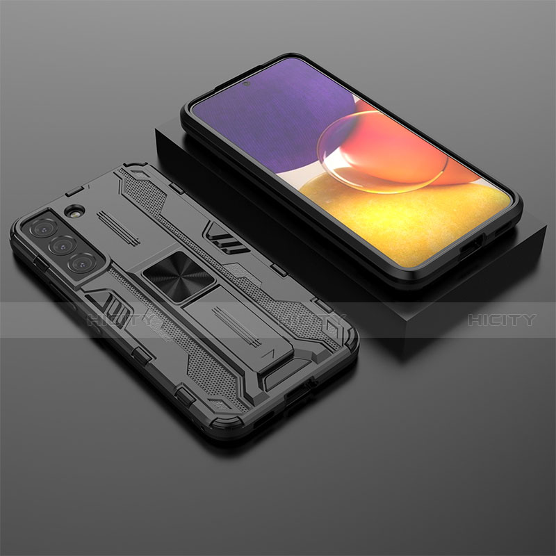 Funda Bumper Silicona y Plastico Mate Carcasa con Magnetico Soporte A01 para Samsung Galaxy S21 5G Negro