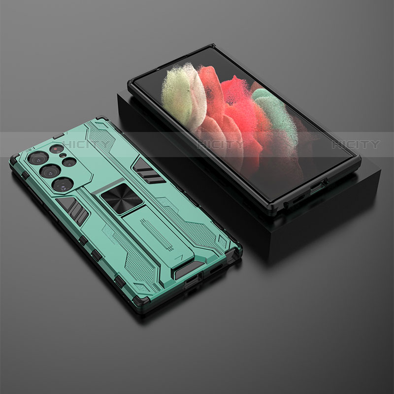 Funda Bumper Silicona y Plastico Mate Carcasa con Magnetico Soporte A01 para Samsung Galaxy S21 Ultra 5G
