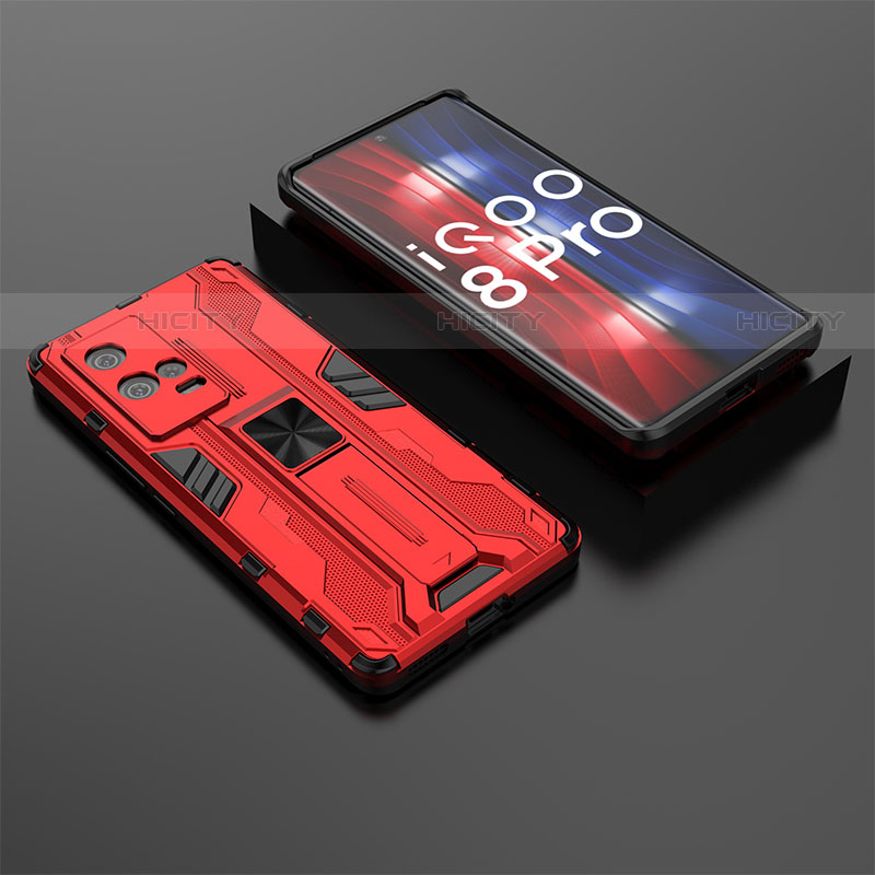 Funda Bumper Silicona y Plastico Mate Carcasa con Magnetico Soporte A01 para Vivo iQOO 8 Pro 5G Rojo