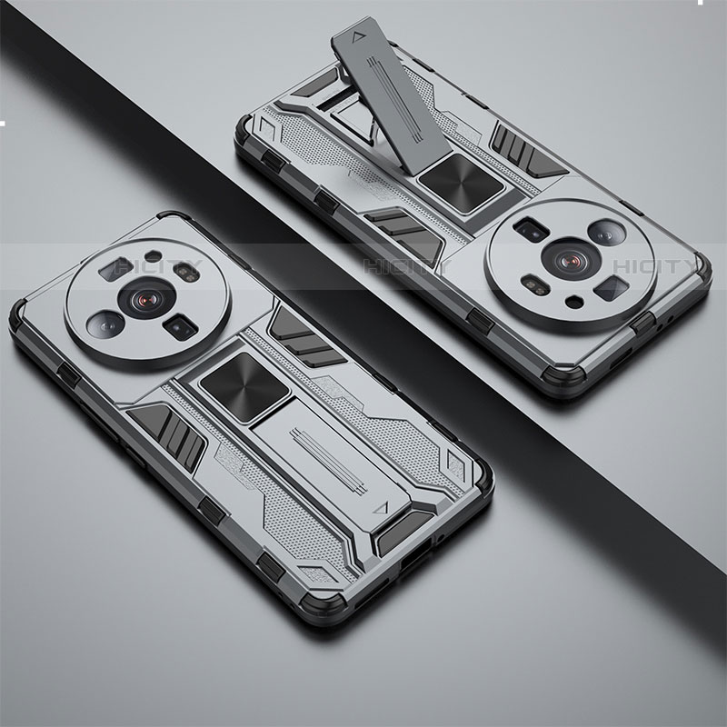 Funda Bumper Silicona y Plastico Mate Carcasa con Magnetico Soporte A01 para Xiaomi Mi 12 Ultra 5G Gris