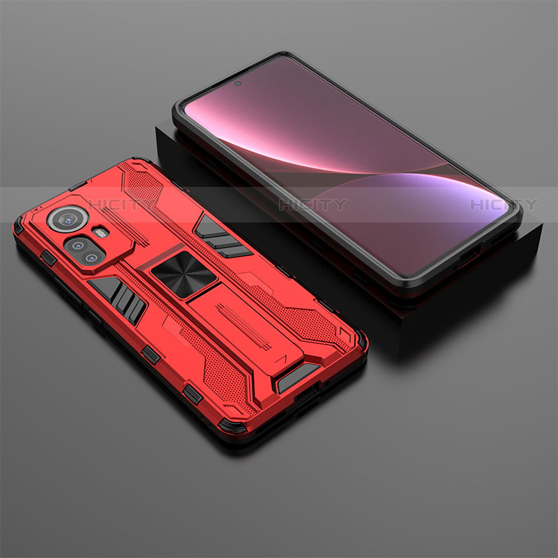 Funda Bumper Silicona y Plastico Mate Carcasa con Magnetico Soporte A01 para Xiaomi Mi 12S 5G Rojo