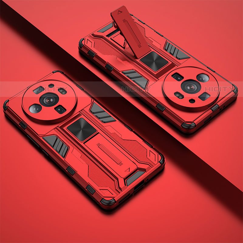 Funda Bumper Silicona y Plastico Mate Carcasa con Magnetico Soporte A01 para Xiaomi Mi 12S Ultra 5G Rojo