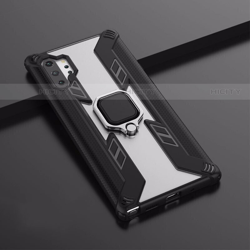 Funda Bumper Silicona y Plastico Mate Carcasa con Magnetico Soporte A02 para Samsung Galaxy Note 10 Plus 5G Negro