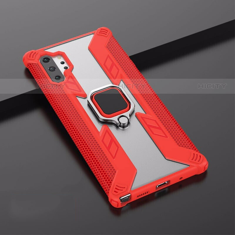 Funda Bumper Silicona y Plastico Mate Carcasa con Magnetico Soporte A02 para Samsung Galaxy Note 10 Plus 5G Rojo