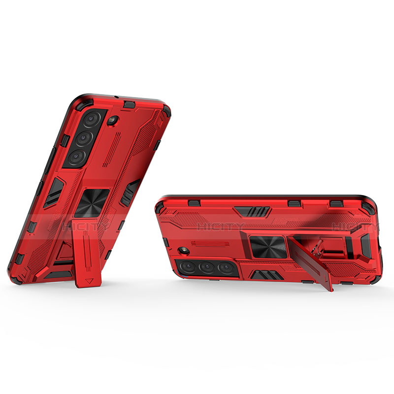 Funda Bumper Silicona y Plastico Mate Carcasa con Magnetico Soporte A02 para Samsung Galaxy S21 5G Rojo