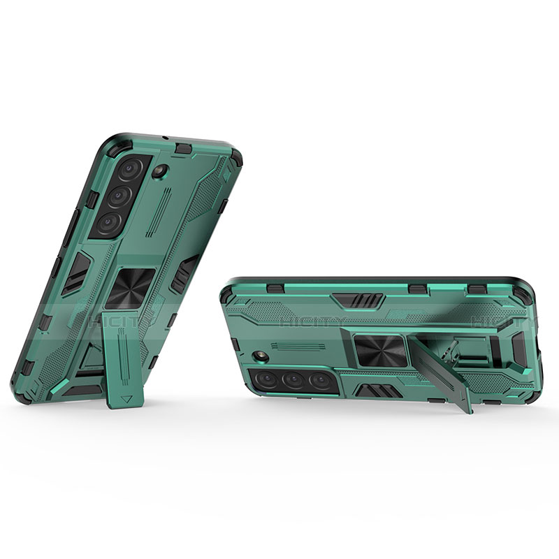 Funda Bumper Silicona y Plastico Mate Carcasa con Magnetico Soporte A02 para Samsung Galaxy S21 5G Verde