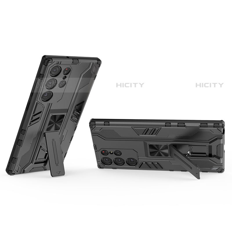 Funda Bumper Silicona y Plastico Mate Carcasa con Magnetico Soporte A02 para Samsung Galaxy S23 Ultra 5G Negro