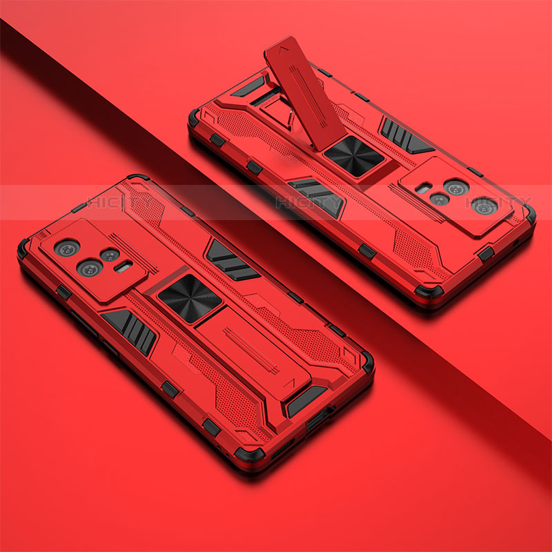Funda Bumper Silicona y Plastico Mate Carcasa con Magnetico Soporte A02 para Vivo iQOO 8 Pro 5G Rojo