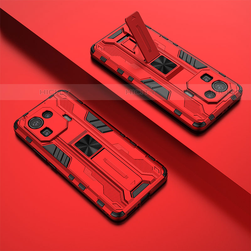 Funda Bumper Silicona y Plastico Mate Carcasa con Magnetico Soporte A02 para Xiaomi Mi 11 Pro 5G Rojo