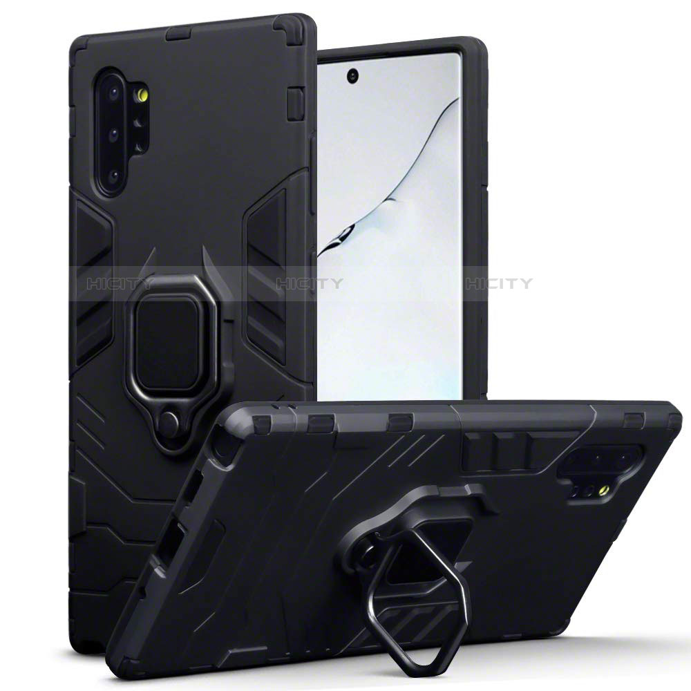 Funda Bumper Silicona y Plastico Mate Carcasa con Magnetico Soporte A03 para Samsung Galaxy Note 10 Plus Negro
