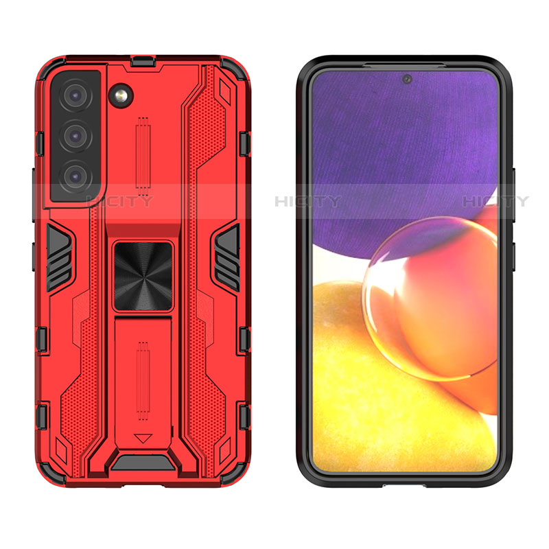 Funda Bumper Silicona y Plastico Mate Carcasa con Magnetico Soporte A03 para Samsung Galaxy S22 5G Rojo