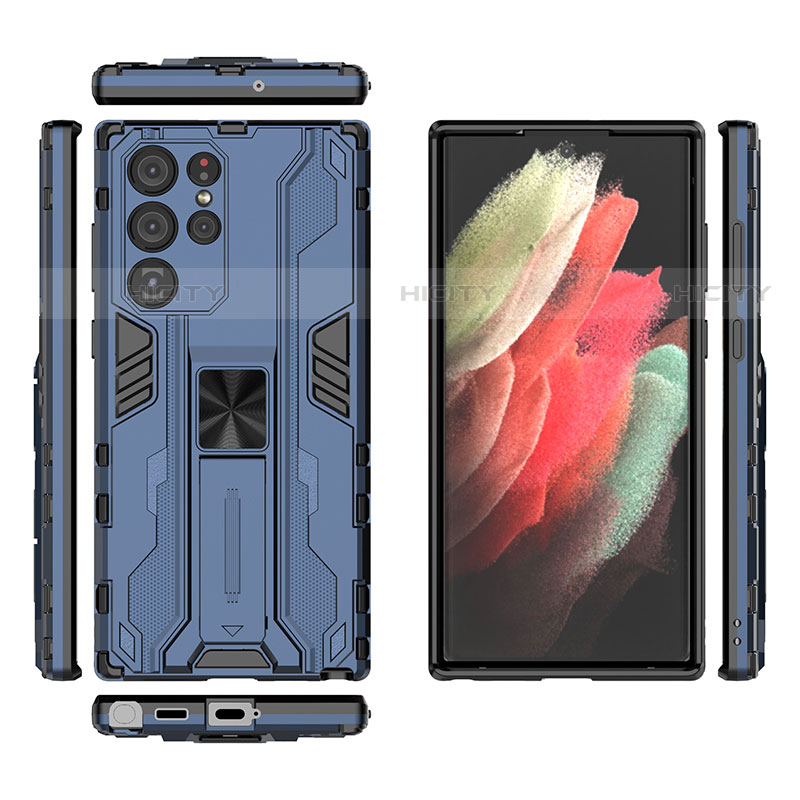 Funda Bumper Silicona y Plastico Mate Carcasa con Magnetico Soporte A03 para Samsung Galaxy S23 Ultra 5G Azul