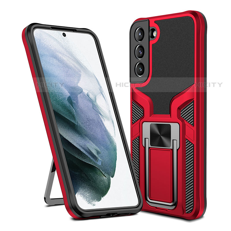Funda Bumper Silicona y Plastico Mate Carcasa con Magnetico Soporte A05 para Samsung Galaxy S21 FE 5G Rojo