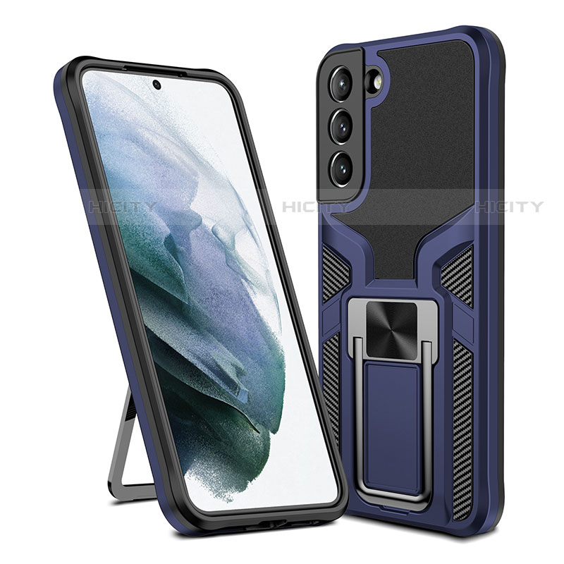 Funda Bumper Silicona y Plastico Mate Carcasa con Magnetico Soporte A05 para Samsung Galaxy S21 Plus 5G Azul