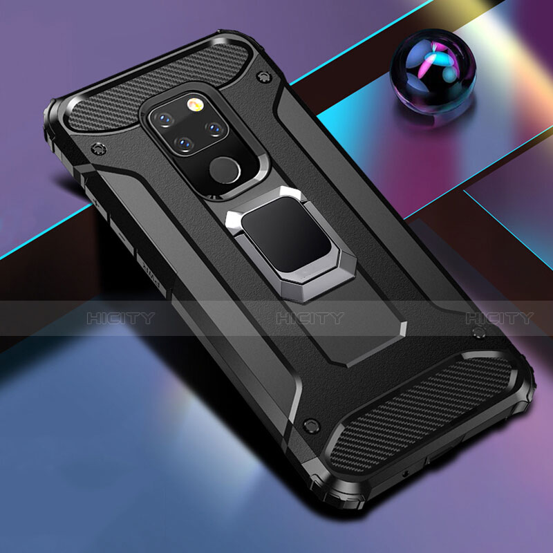 Funda Bumper Silicona y Plastico Mate Carcasa con Magnetico Soporte H01 para Huawei Mate 20 X 5G Negro