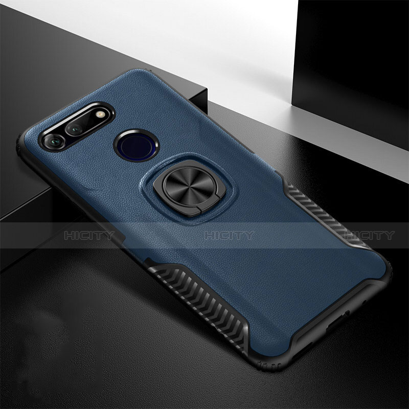 Funda Bumper Silicona y Plastico Mate Carcasa con Magnetico Soporte H02 para Huawei Honor V20 Azul