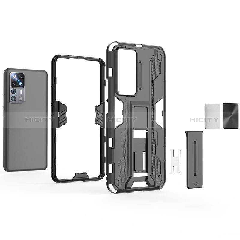Funda Bumper Silicona y Plastico Mate Carcasa con Magnetico Soporte KC1 para Xiaomi Mi 12T Pro 5G