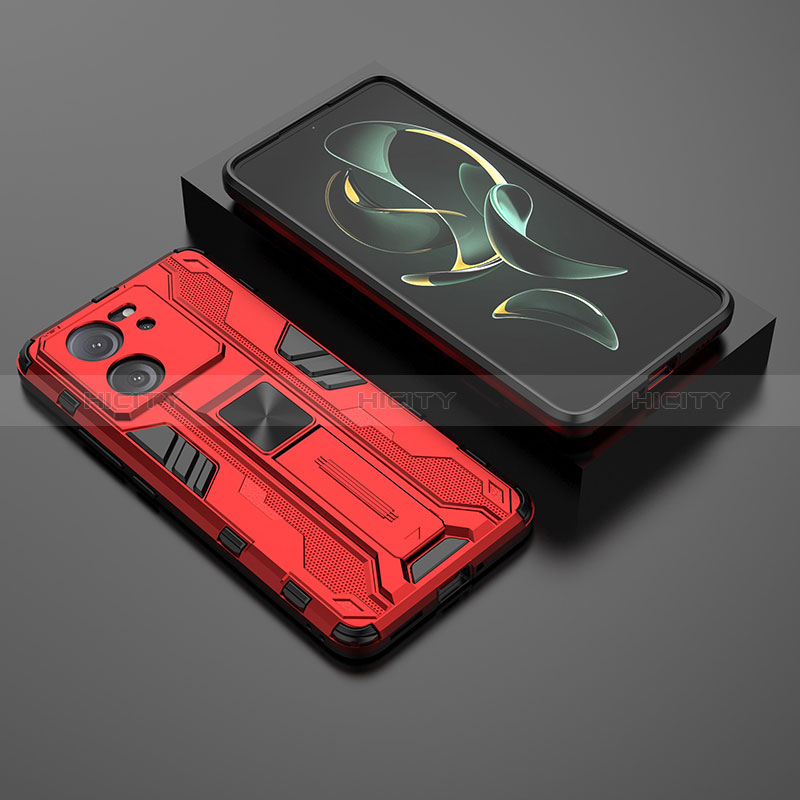 Funda Bumper Silicona y Plastico Mate Carcasa con Magnetico Soporte KC1 para Xiaomi Mi 13T Pro 5G Rojo