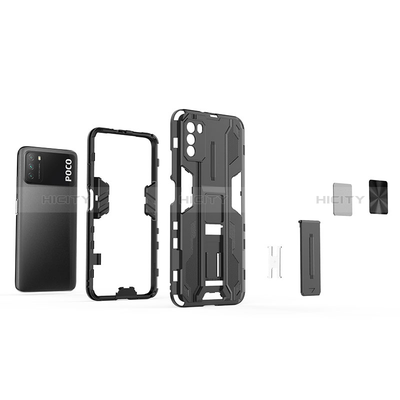 Funda Bumper Silicona y Plastico Mate Carcasa con Magnetico Soporte KC1 para Xiaomi Poco M3