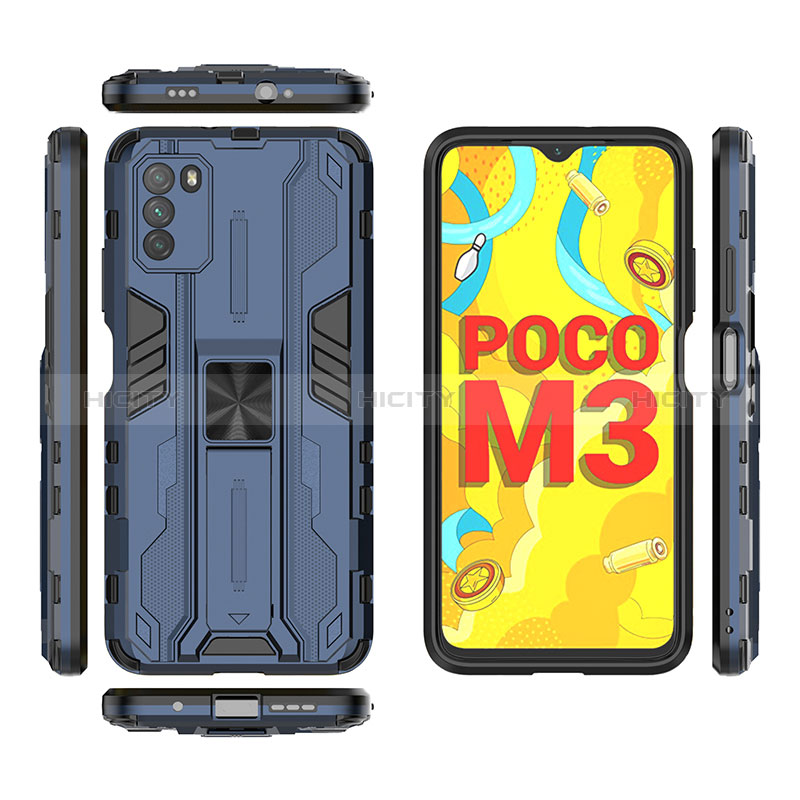 Funda Bumper Silicona y Plastico Mate Carcasa con Magnetico Soporte KC1 para Xiaomi Poco M3