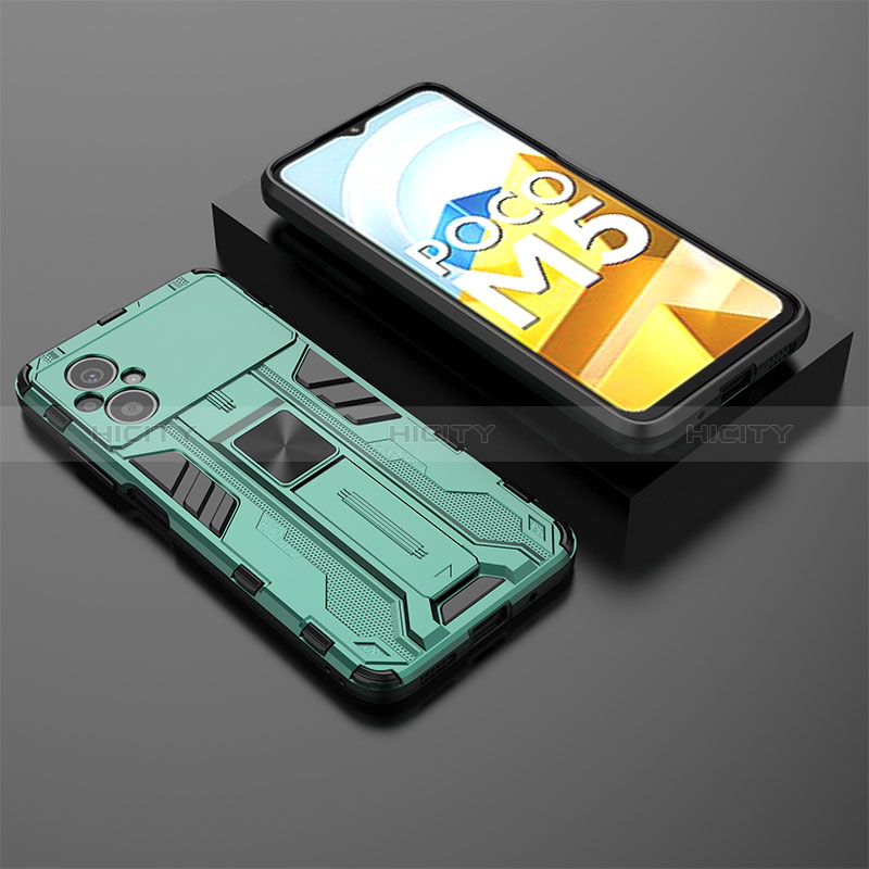 Funda Bumper Silicona y Plastico Mate Carcasa con Magnetico Soporte KC1 para Xiaomi Poco M5 4G