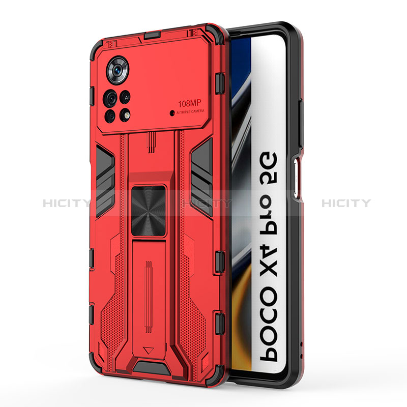 Funda Bumper Silicona y Plastico Mate Carcasa con Magnetico Soporte KC1 para Xiaomi Poco X4 Pro 5G