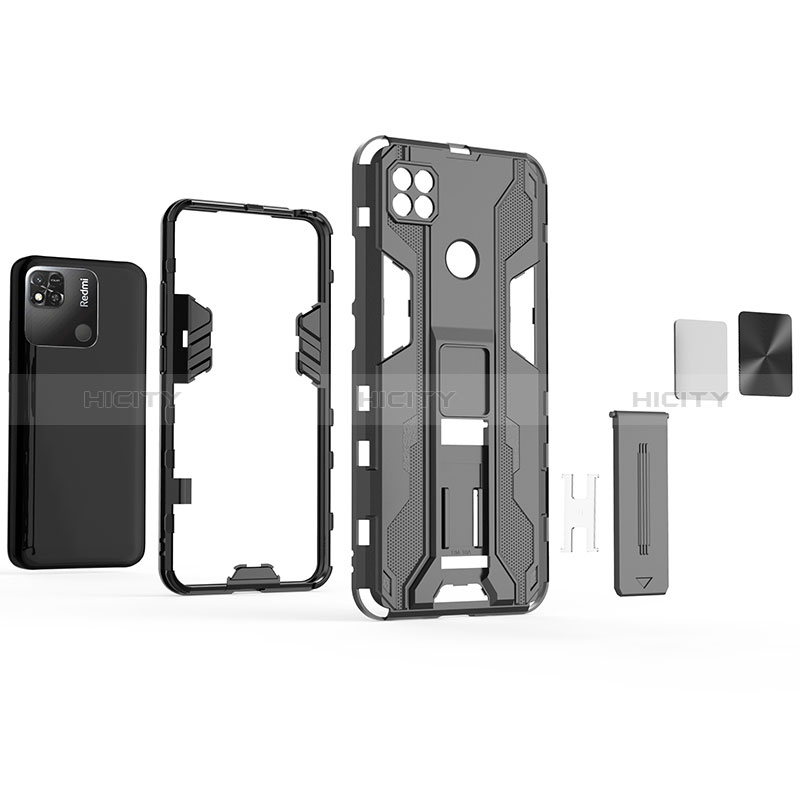 Funda Bumper Silicona y Plastico Mate Carcasa con Magnetico Soporte KC1 para Xiaomi Redmi 9 India
