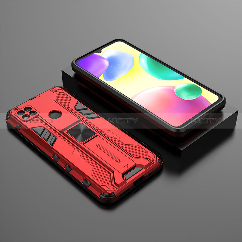 Funda Bumper Silicona y Plastico Mate Carcasa con Magnetico Soporte KC1 para Xiaomi Redmi 9 India