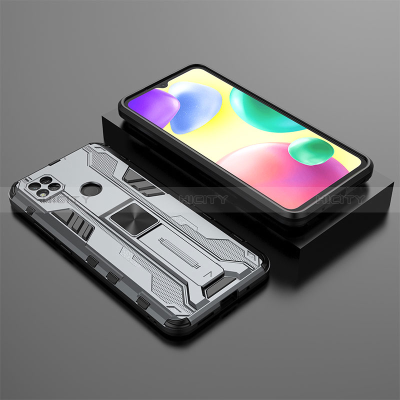 Funda Bumper Silicona y Plastico Mate Carcasa con Magnetico Soporte KC1 para Xiaomi Redmi 9 India