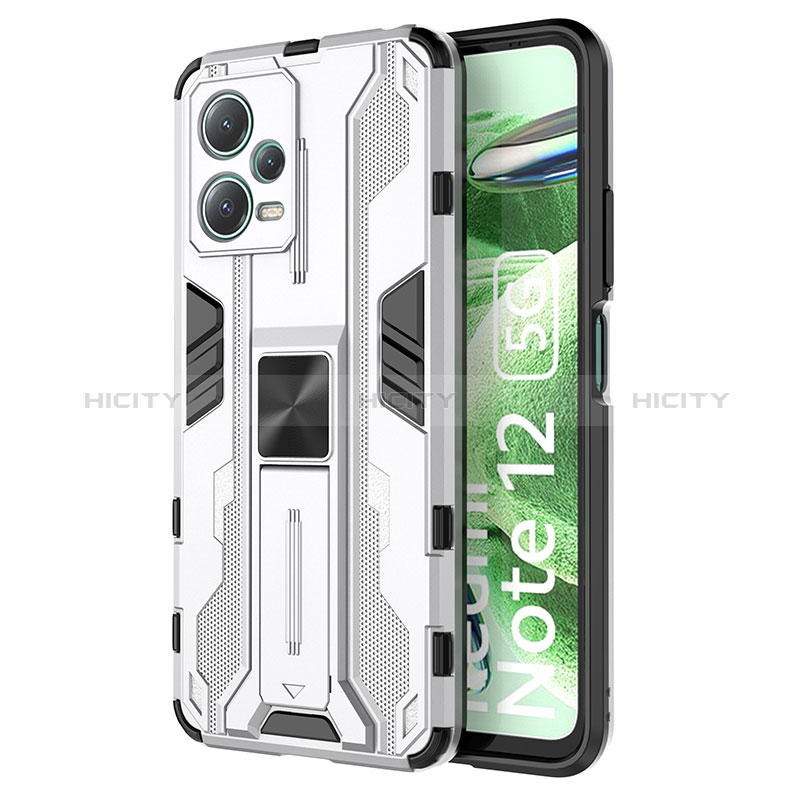 Funda Bumper Silicona y Plastico Mate Carcasa con Magnetico Soporte KC1 para Xiaomi Redmi Note 12 5G