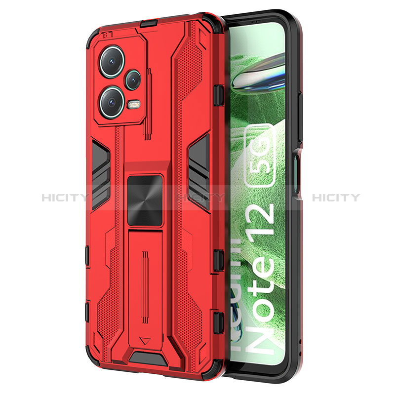 Funda Bumper Silicona y Plastico Mate Carcasa con Magnetico Soporte KC1 para Xiaomi Redmi Note 12 5G