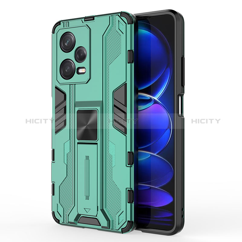 Funda Bumper Silicona y Plastico Mate Carcasa con Magnetico Soporte KC1 para Xiaomi Redmi Note 12 Pro 5G Verde