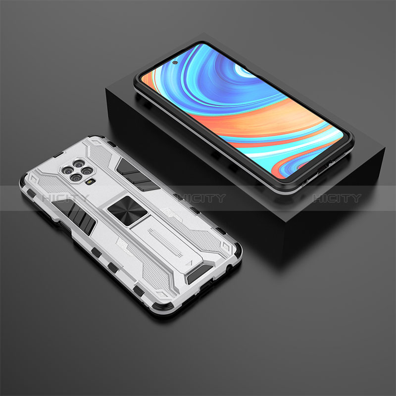 Funda Bumper Silicona y Plastico Mate Carcasa con Magnetico Soporte KC1 para Xiaomi Redmi Note 9 Pro