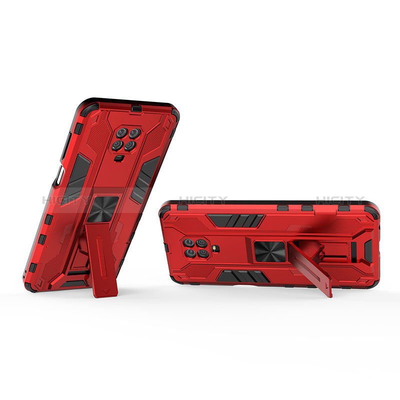 Funda Bumper Silicona y Plastico Mate Carcasa con Magnetico Soporte KC1 para Xiaomi Redmi Note 9 Pro Max