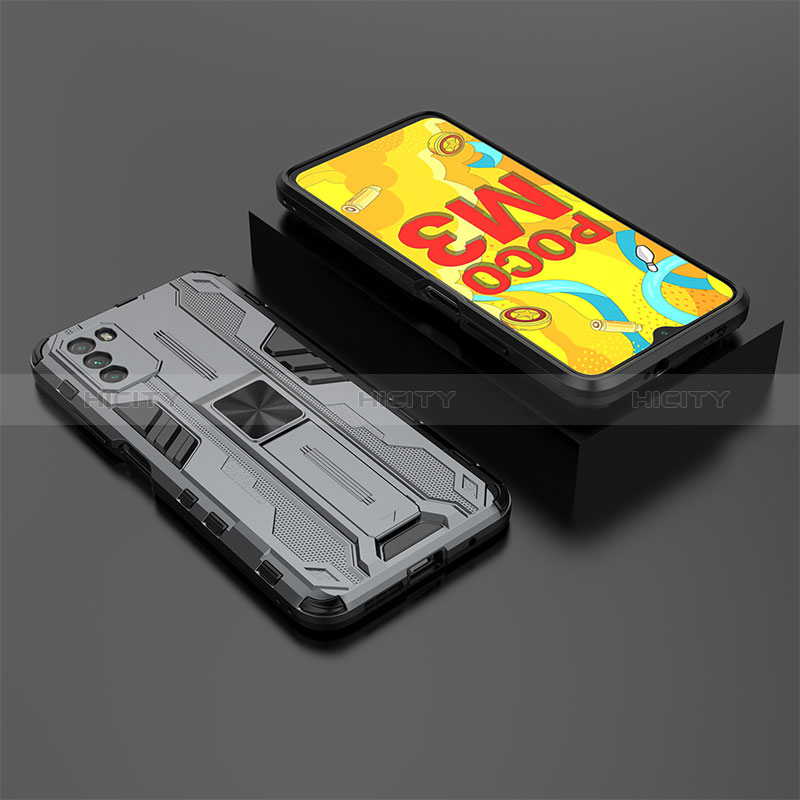 Funda Bumper Silicona y Plastico Mate Carcasa con Magnetico Soporte KC2 para Xiaomi Poco M3