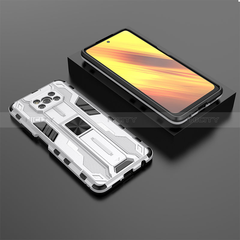 Funda Bumper Silicona y Plastico Mate Carcasa con Magnetico Soporte KC2 para Xiaomi Poco X3 NFC Blanco