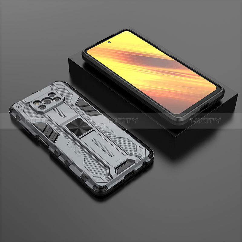 Funda Bumper Silicona y Plastico Mate Carcasa con Magnetico Soporte KC2 para Xiaomi Poco X3 Pro Gris