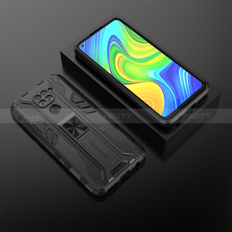 Funda Bumper Silicona y Plastico Mate Carcasa con Magnetico Soporte KC2 para Xiaomi Redmi 10X 4G Negro