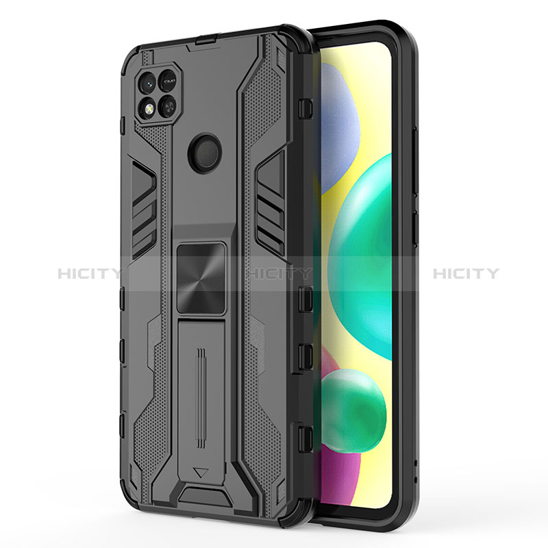 Funda Bumper Silicona y Plastico Mate Carcasa con Magnetico Soporte KC2 para Xiaomi Redmi 9 India Negro