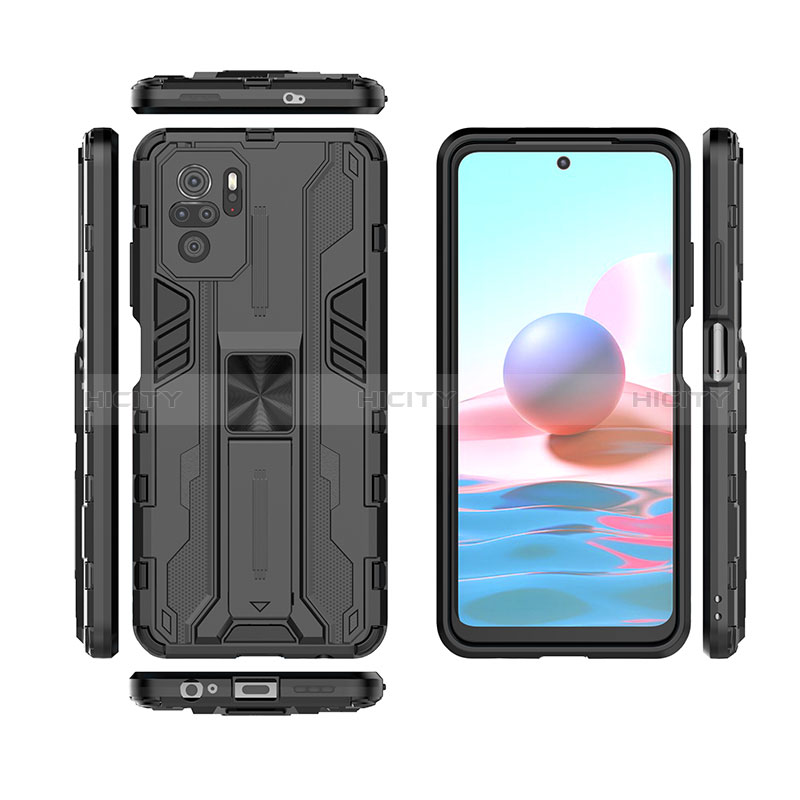 Funda Bumper Silicona y Plastico Mate Carcasa con Magnetico Soporte KC2 para Xiaomi Redmi Note 10 4G